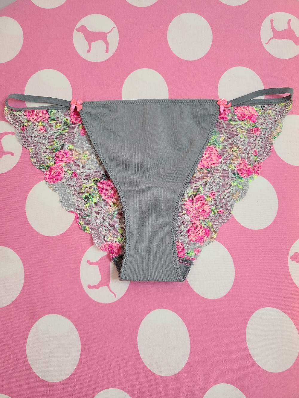 New VTG VS PINK Classic Cotton Low Rise Lace Back String Bikini Panty Size Lg